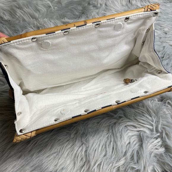 Donna Dixon Navy Canvas Clutch w/ Bamboo Frame - Picture 4 of 8